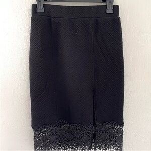 Free People Black Quilted Storyteller Stretch Knit Lace Hem Skirt SP